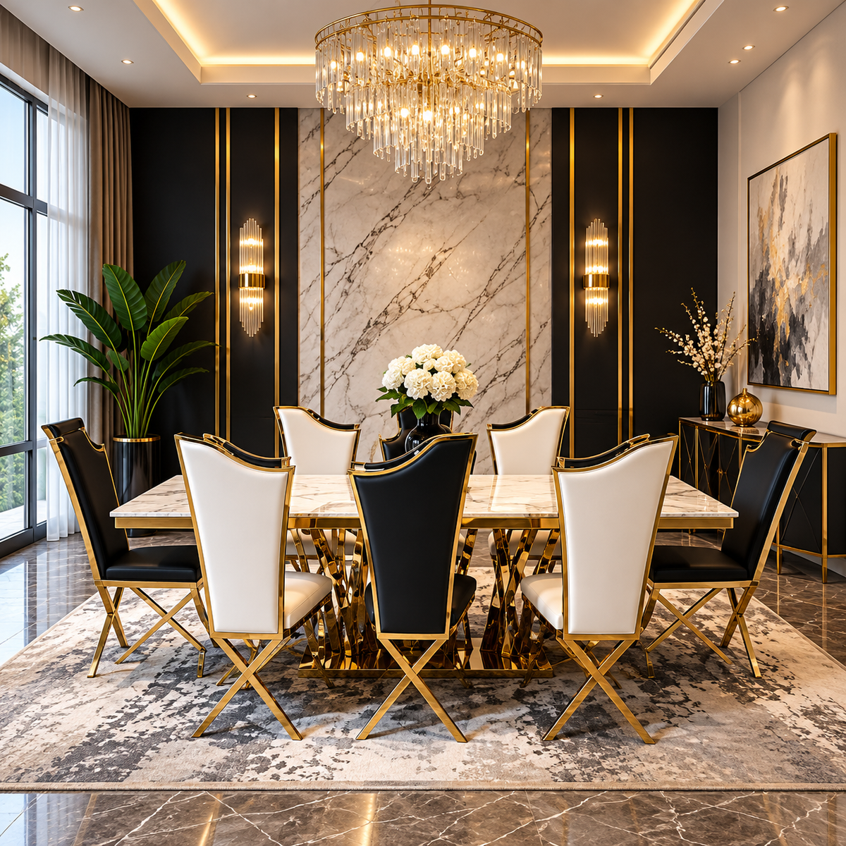 Item Title: 8-Piece Marble Dining Set with Upholstered Chairs - image 2