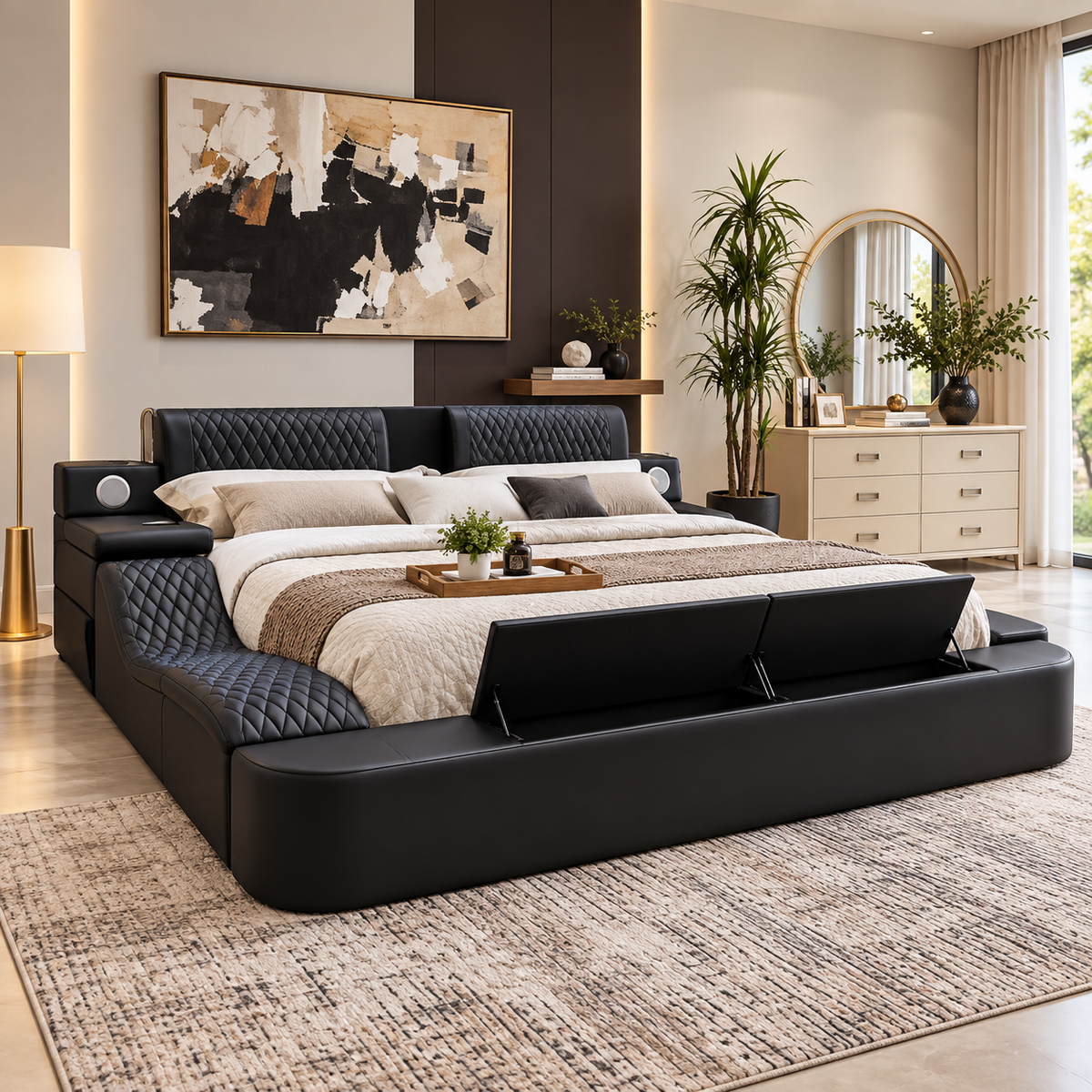 Black King Massage Bed with Built-In Speakers