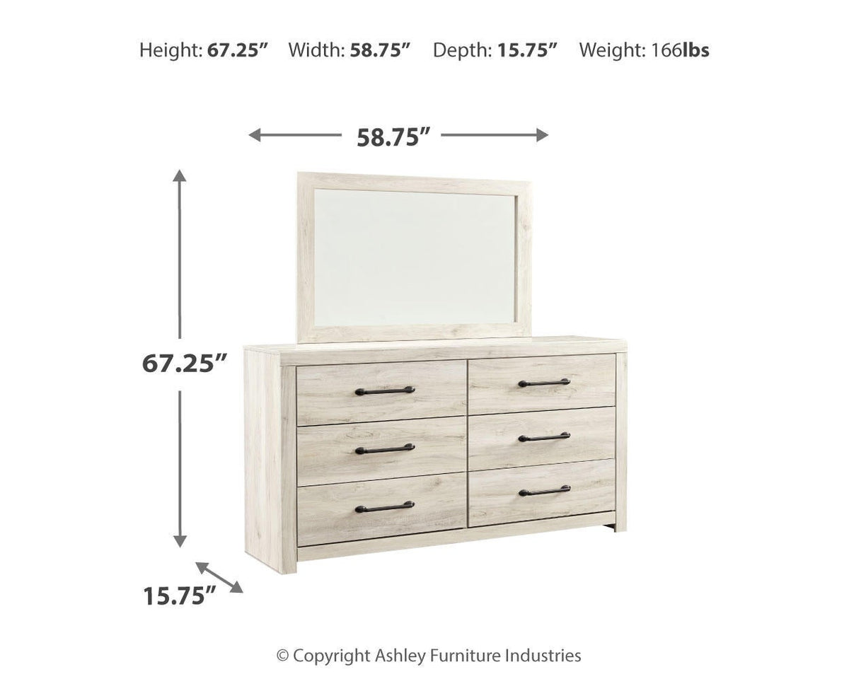 Cambeck Queen Panel Bed with 4 Storage Drawers with Mirrored Dresser