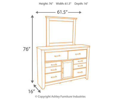 Juararo Queen Panel Headboard Bed with Mirrored Dresser
