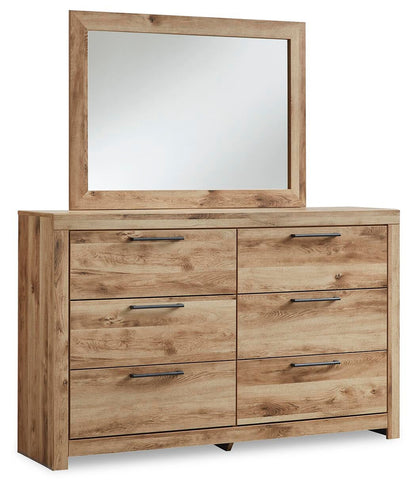 Hyanna King Panel Storage Bed with 2 Under Bed Storage Drawers, Dresser and Mirror