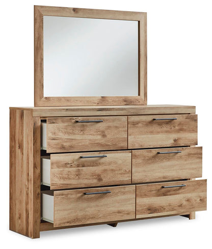 Hyanna King Panel Storage Bed with 2 Under Bed Storage Drawers, Dresser and Mirror