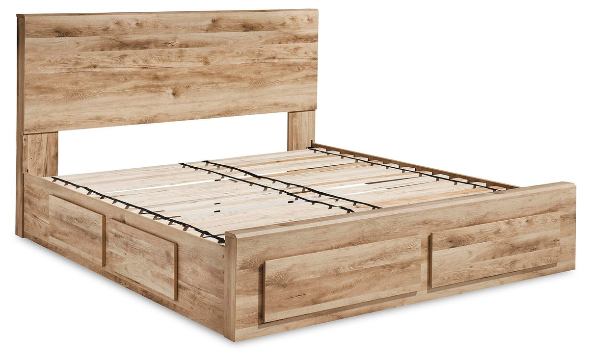 Hyanna King Panel Storage Bed with 2 Under Bed Storage Drawers, Dresser and Mirror