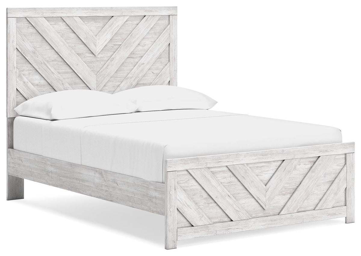 Cayboni Full Panel Bed with Mirrored Dresser and Nightstand