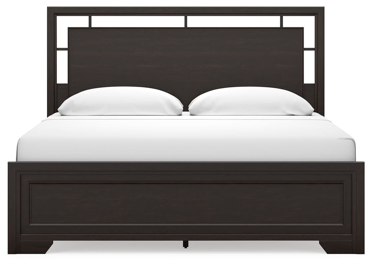 Covetown King Panel Bed with Mirrored Dresser and Nightstand