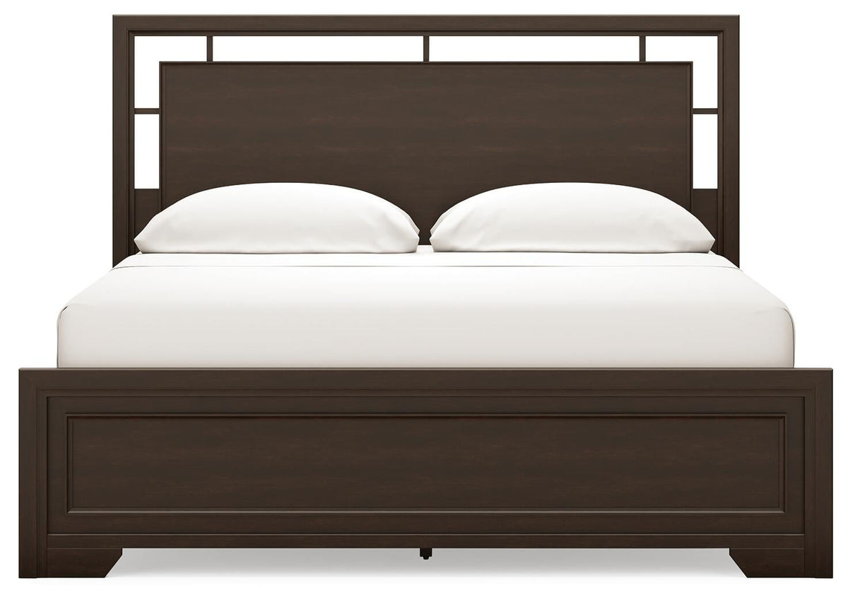 Covetown California King Panel Bed with Mirrored Dresser