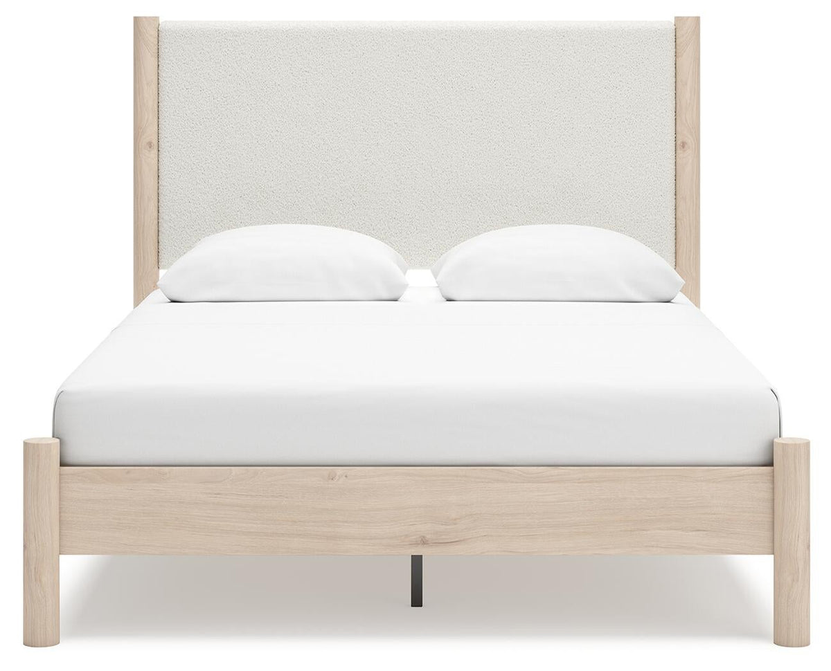 Cadmori Queen Upholstered Panel Bed with Mirrored Dresser