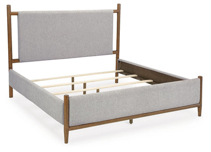 Lyncott King Upholstered Bed with Mirrored Dresser and Nightstand