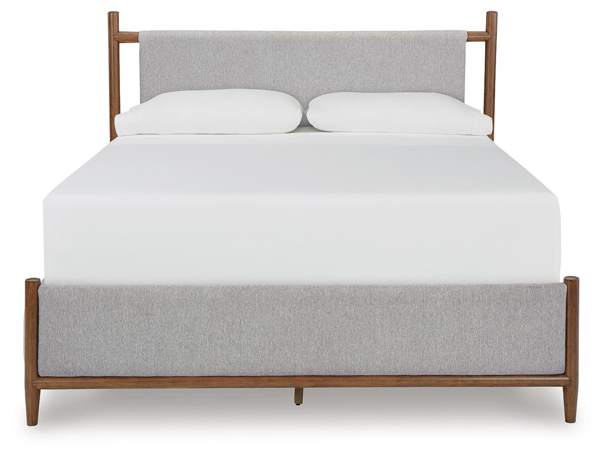 Lyncott King Upholstered Bed with Mirrored Dresser and Nightstand