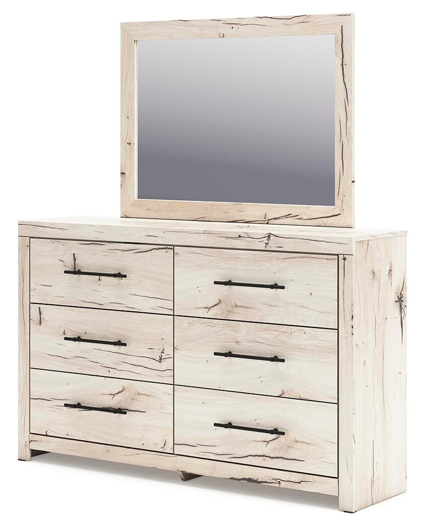 Lawroy King Panel Bed with Storage, Dresser and Mirror