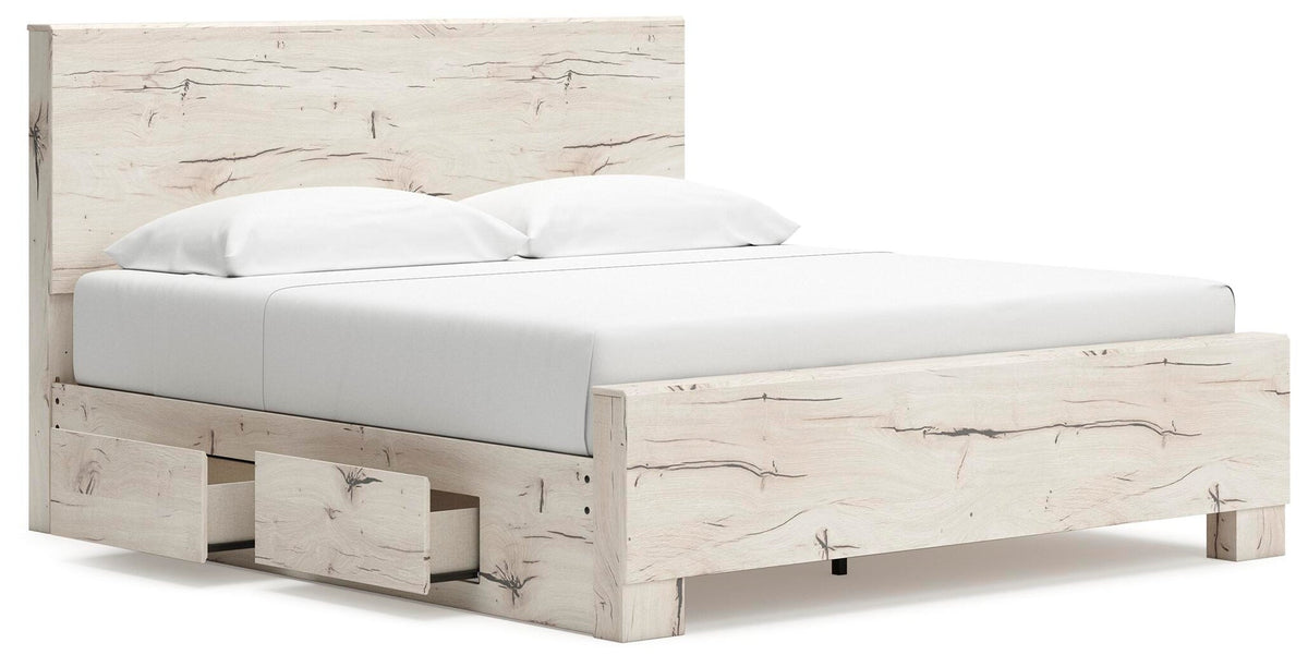 Lawroy King Panel Bed with Storage, Dresser and Mirror