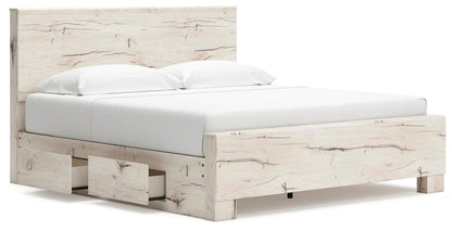 Lawroy King Panel Bed with Storage, Dresser, Mirror and Nightstand
