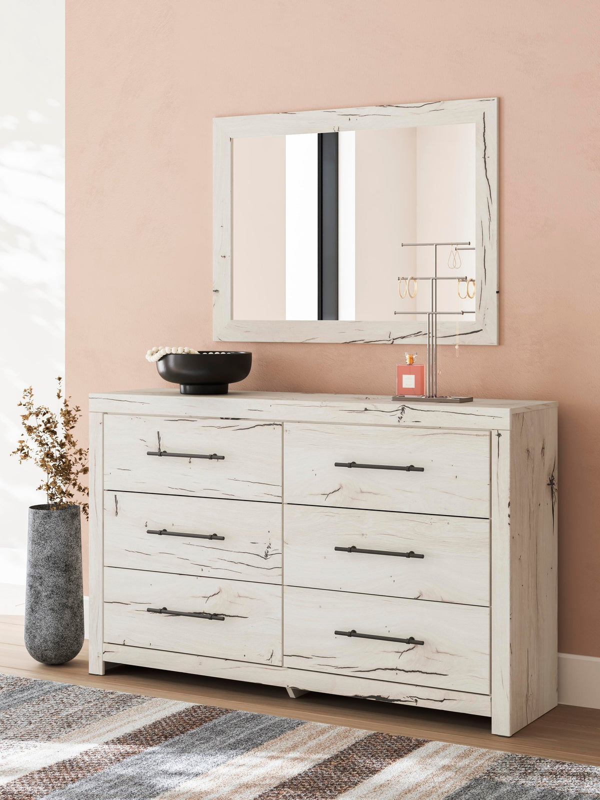 Lawroy Queen Panel Bed with Storage, Dresser, Mirror and Nightstand