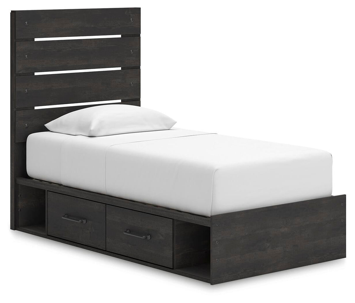 Delmorta Twin Panel Storage Bed, Dresser, Mirror and Nightstand