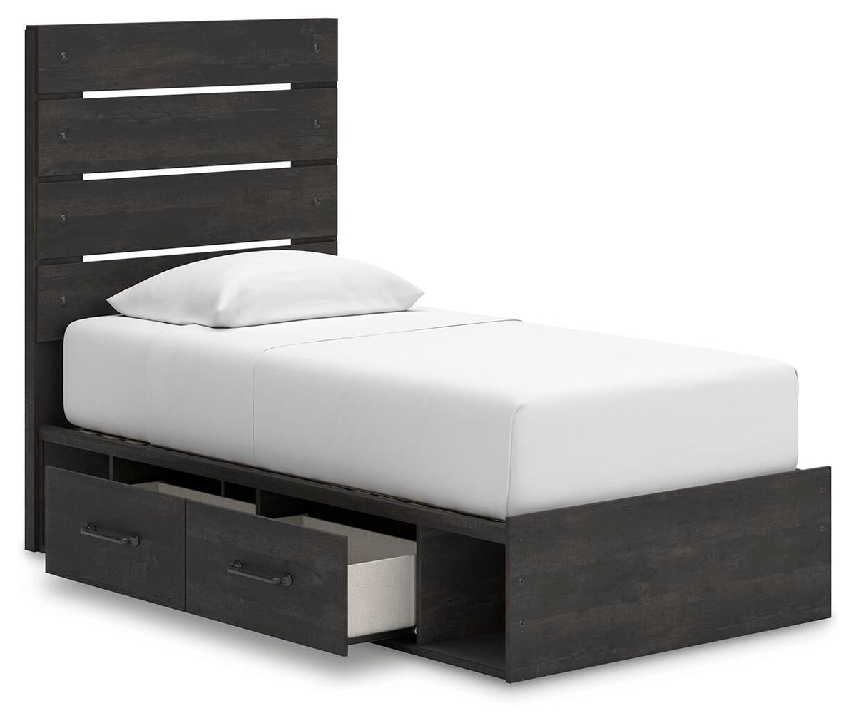 Delmorta Twin Panel Storage Bed, Dresser, Mirror and Nightstand