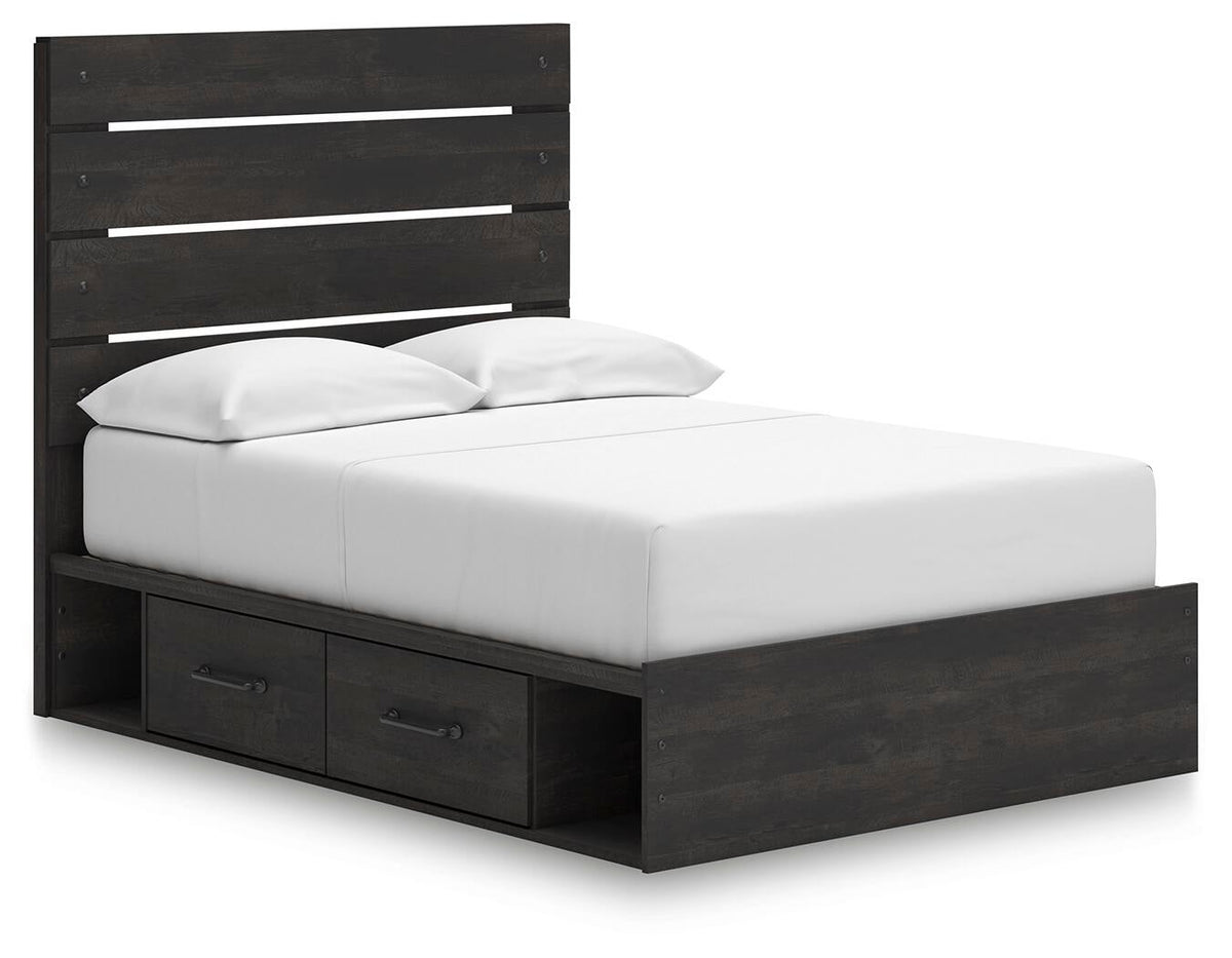 Delmorta Full Panel Storage Bed, Dresser and Mirror