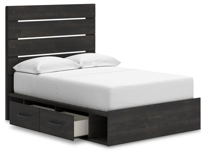 Delmorta Full Panel Storage Bed, Dresser, Mirror and Nightstand