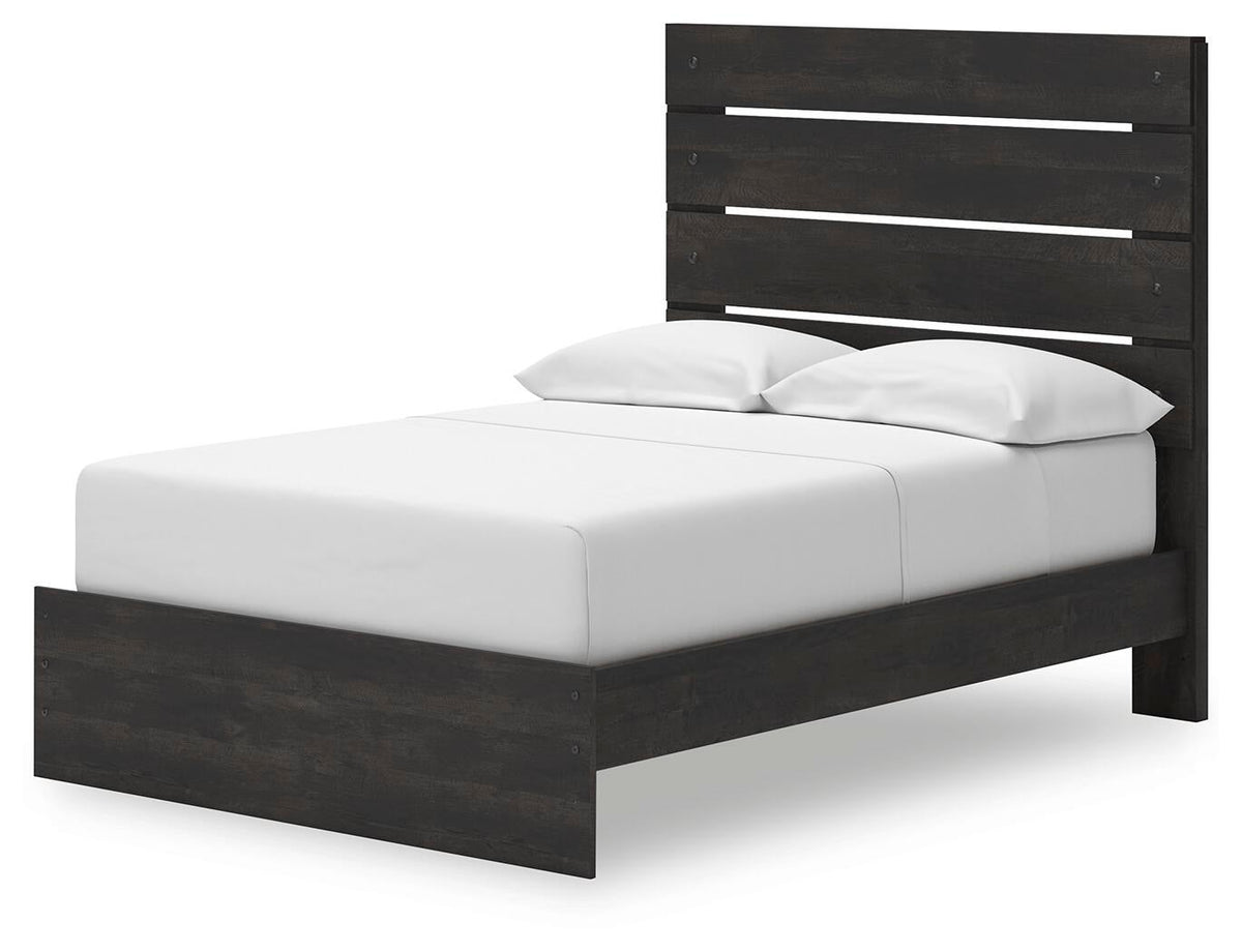 Delmorta Full Panel Storage Bed, Dresser, Mirror and Nightstand