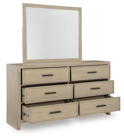 Calmoro Queen Bookcase Bed with Mirrored Dresser and Nightstand