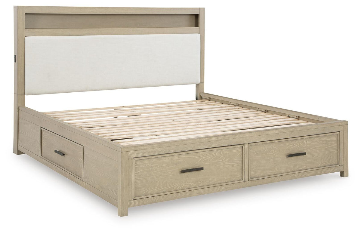 Calmoro Queen Bookcase Bed with Mirrored Dresser