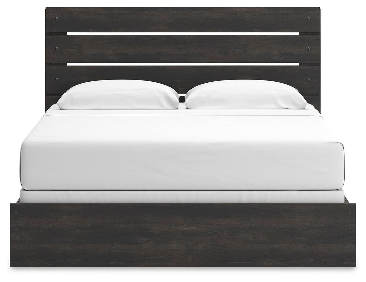 Delmorta King Panel Bed, Dresser, Mirror and Nightstand