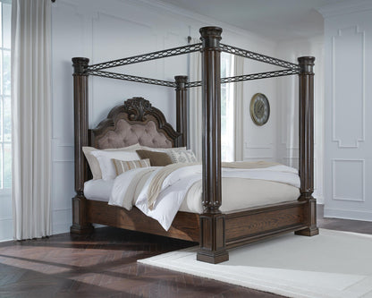 Maylee King Canopy Bed, Dresser, Mirror and Nightstand