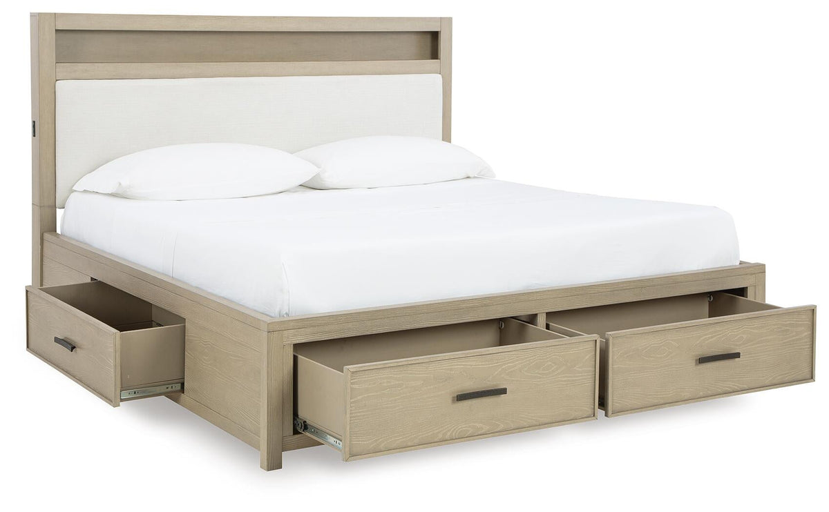 Calmoro California King Bookcase Bed with Mirrored Dresser