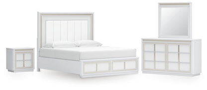 Chalanna King Upholstered Storage Bed, Dresser, Mirror and Nightstand