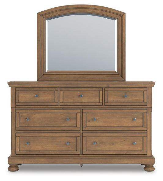 Vandenmore California King Panel Bed with Mirrored Dresser and Nightstand