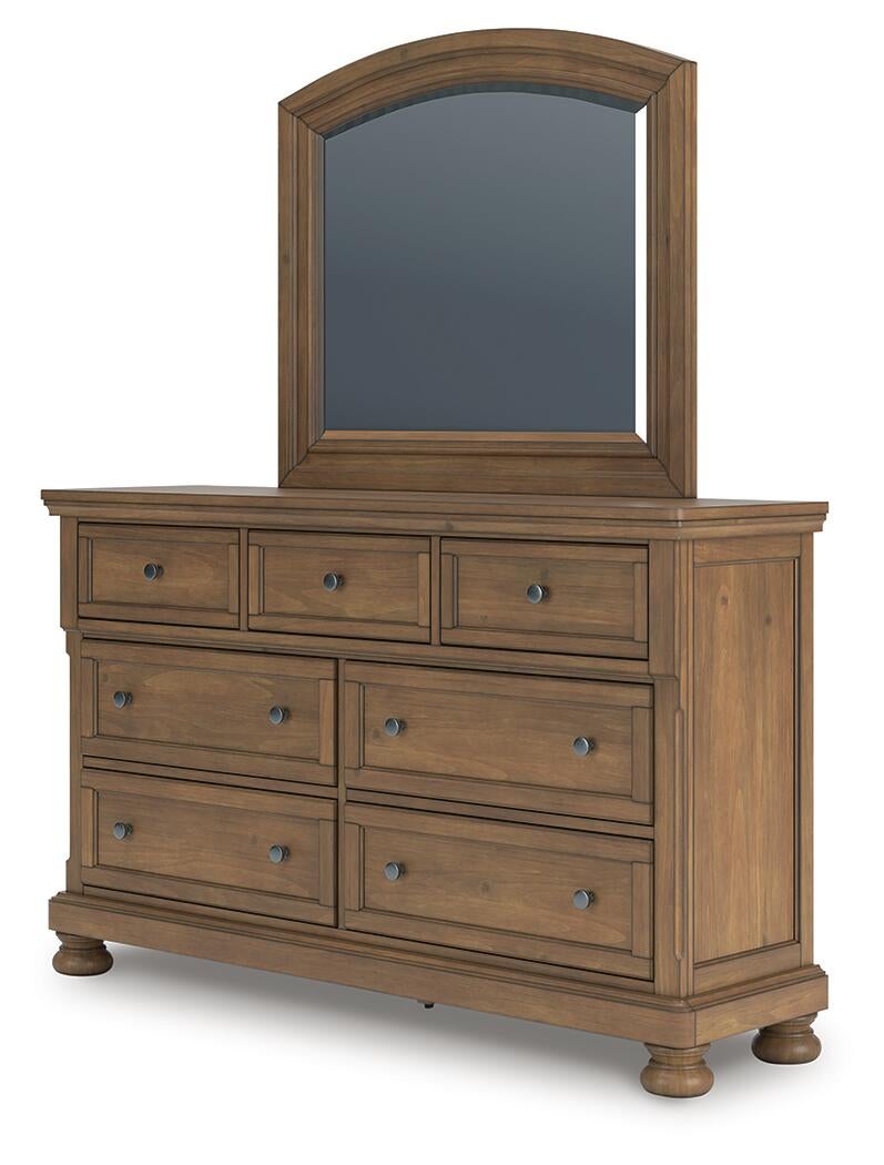 Vandenmore Queen Storage Sleigh Bed with Mirrored Dresser