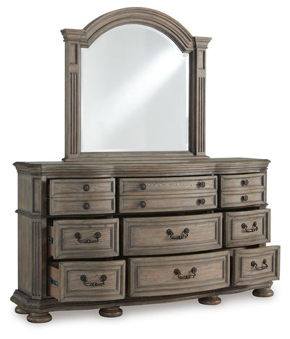 Ardenfield Queen Upholstered Sleigh Bed, Dresser, Mirror and Nightstand