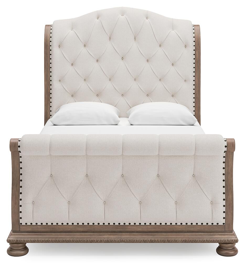 Ardenfield Queen Upholstered Sleigh Bed, Dresser and Mirror