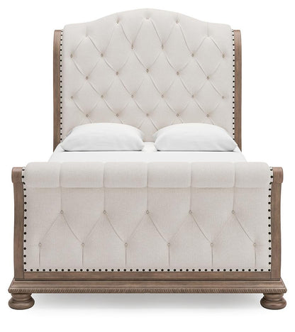 Ardenfield Queen Upholstered Sleigh Bed, Dresser and Mirror