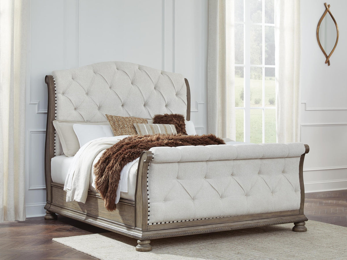 Ardenfield Queen Upholstered Sleigh Bed, Dresser and Mirror