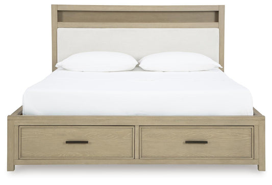 Calmoro King Bookcase Bed with Mirrored Dresser and Nightstand