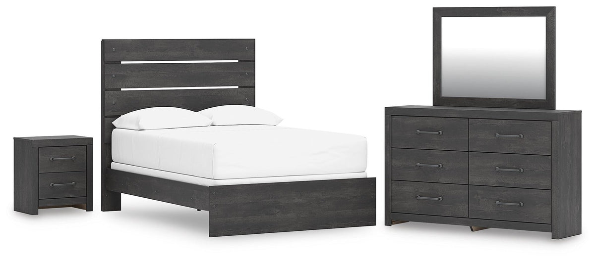 Delmorta Full Panel Bed, Dresser, Mirror and Nightstand