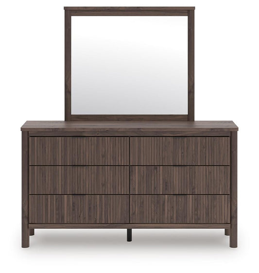 Cadmori Twin Upholstered Panel Platform Bed, Dresser, Mirror and Nightstand