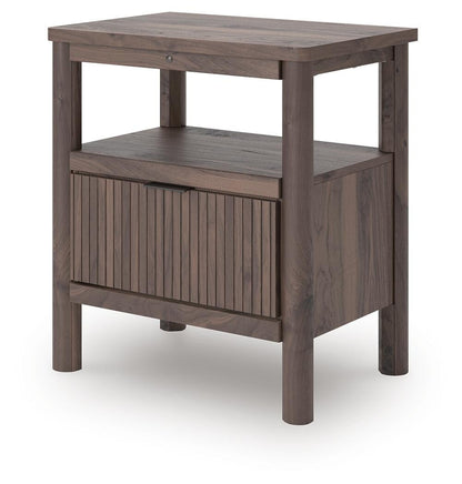 Cadmori Twin Upholstered Panel Platform Bed, Dresser, Mirror and Nightstand