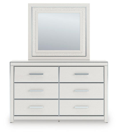 Birmonton King Upholstered Panel Platform Bed, Dresser and Mirror