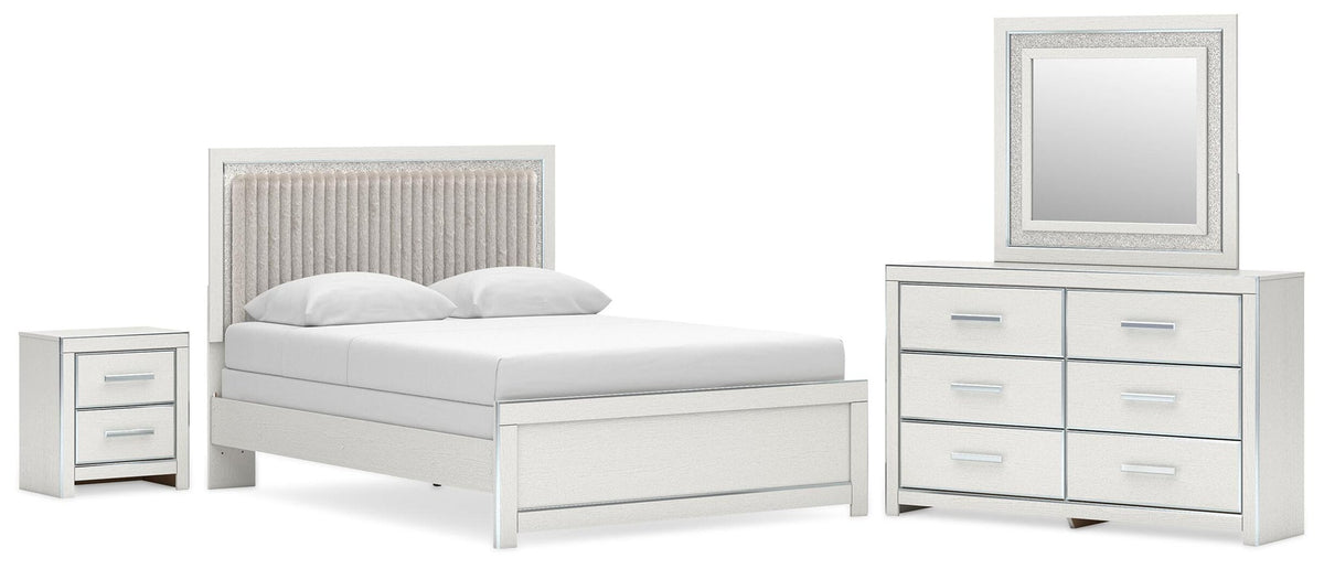 Birmonton Queen Upholstered Panel Bed, Dresser, Mirror and Nightstand