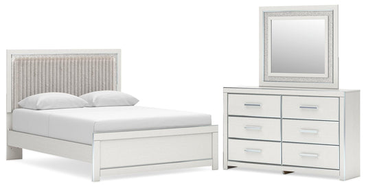 Birmonton Queen Upholstered Panel Platform Bed, Dresser and Mirror