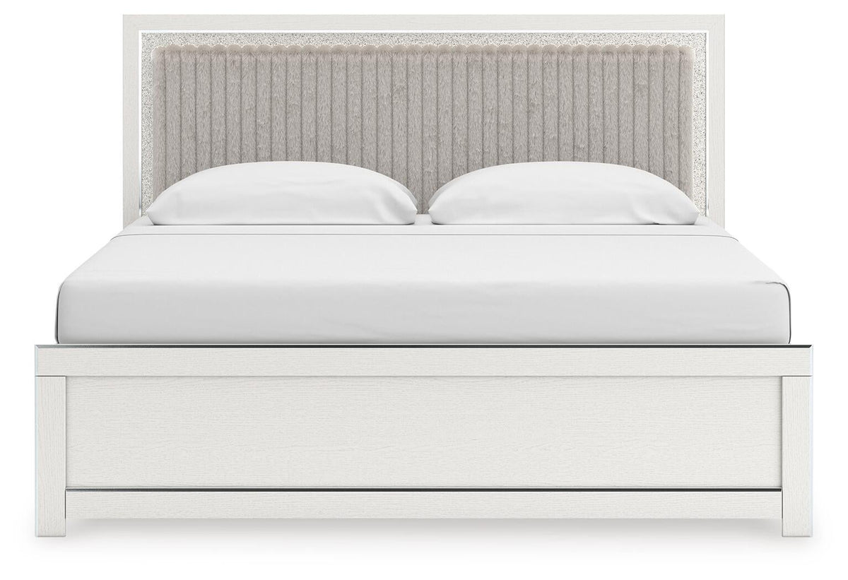 Birmonton King Upholstered Panel Bed, Dresser and Mirror