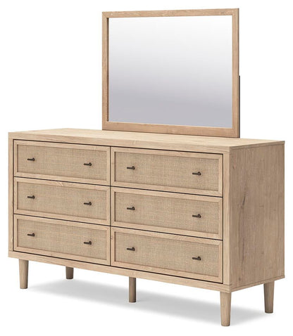 Cielden King Upholstered Bed with Roll Slats, Dresser, Mirror and Nightstand