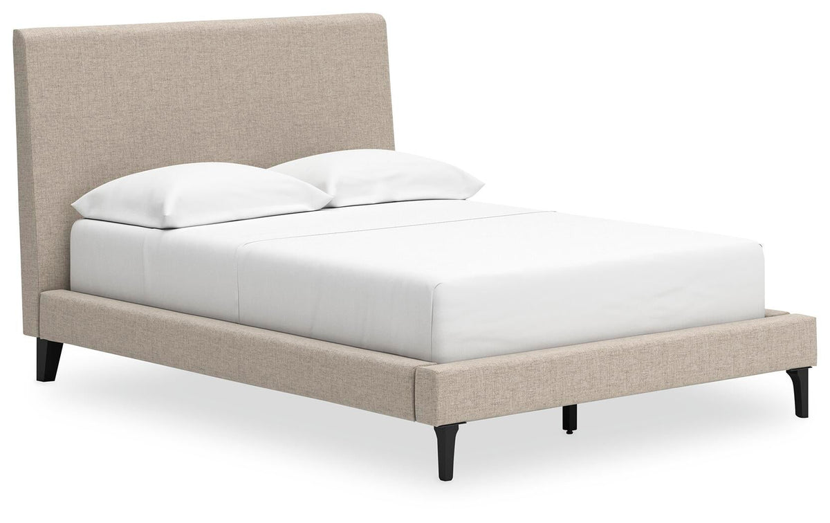 Cielden Full Upholstered Bed with Roll Slats, Dresser and Mirror