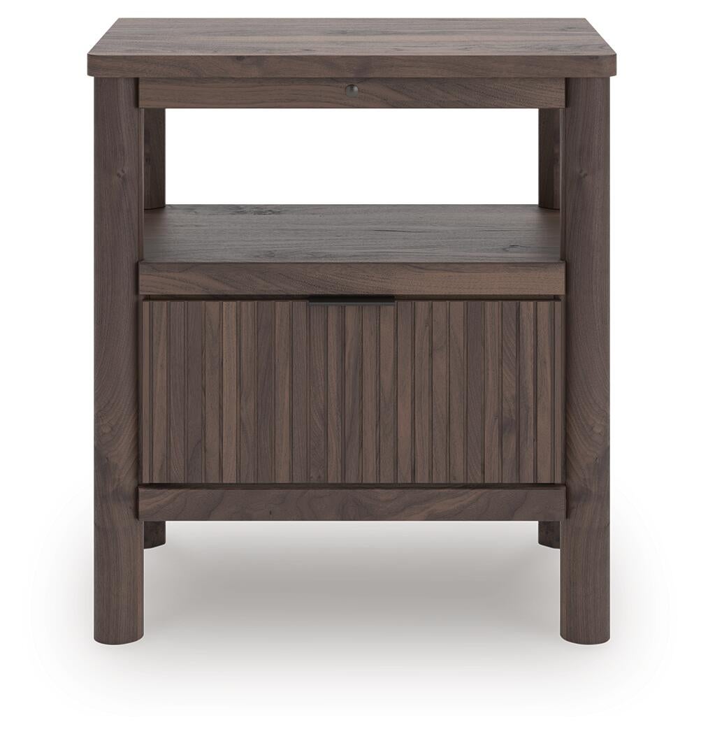 Cadmori Queen Upholstered Panel Platform Bed, Dresser, Mirror and Nightstand
