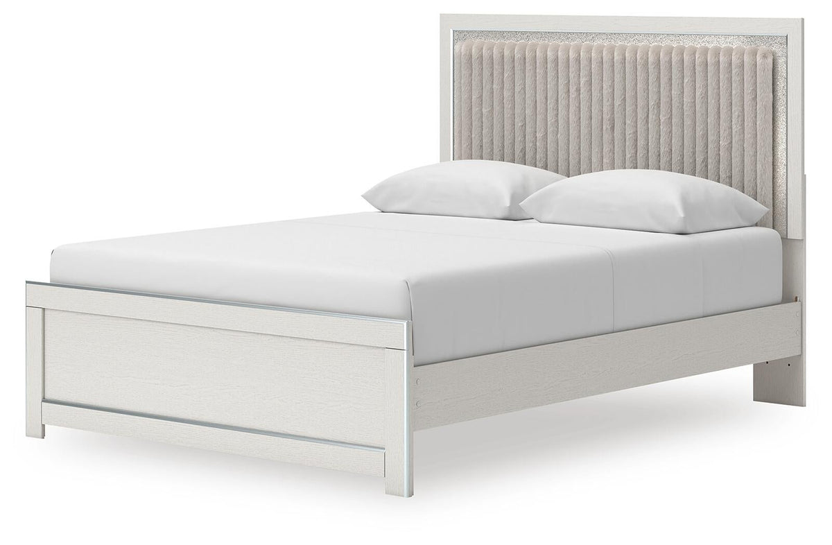Birmonton Queen Upholstered Panel Platform Bed, Dresser, Mirror and Nightstand