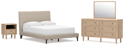 Cielden Full Upholstered Bed with Roll Slats, Dresser, Mirror and Nightstand