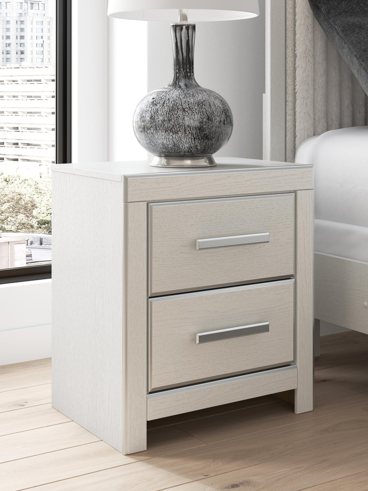 Birmonton California King Upholstered Bed, Dresser, Mirror and Nightstand
