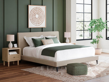 Cielden California King Upholstered Bed with Roll Slats, Dresser, Mirror and Nightstand