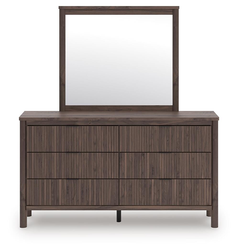 Cadmori Full Upholstered Panel Bed, Dresser and Mirror